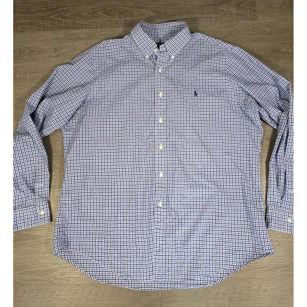 Ralph Lauren Shirt‎ Mens XL Blue White Button Down Check Navy Pony Cotton Casual - Picture 3 of 8